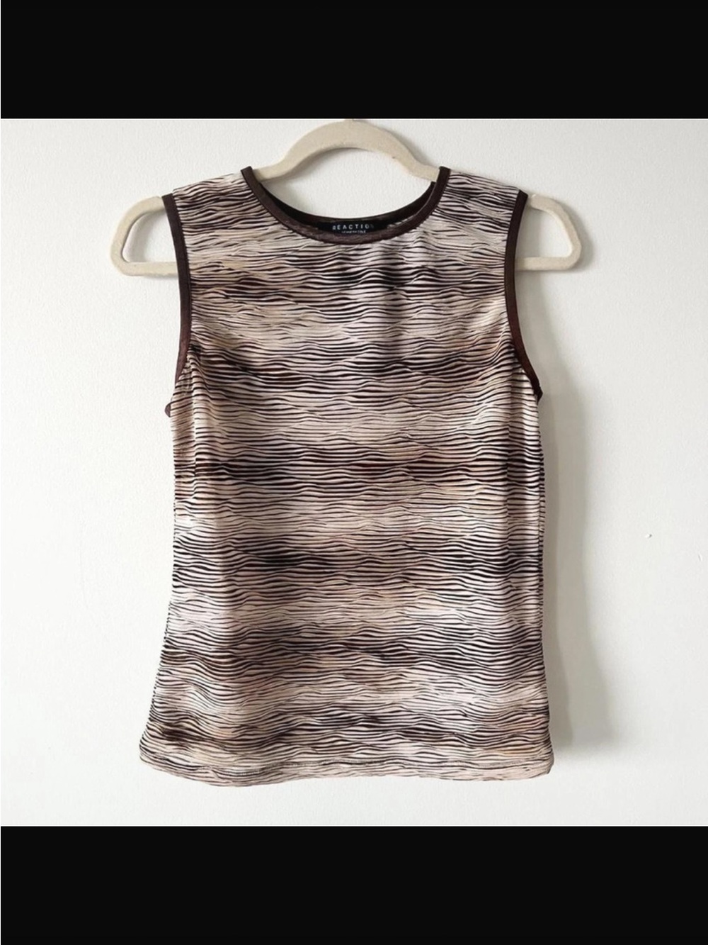 Kenneth Cole Wave-Print Sleeveless Tank Top in Brown and Cream